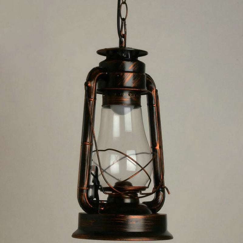 Rustic Metal Kerosene Lamp Pendant Light Fixture 1-Light Nautical Hanging Rust / Lantern