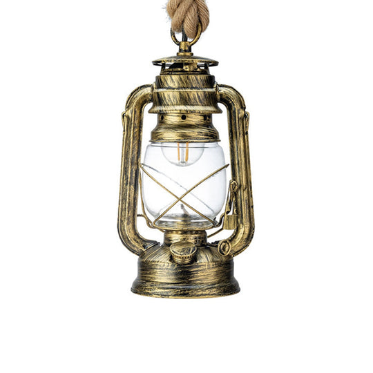 Transparent Glass Nautical Bedside Pendant Lantern Ceiling Lamp With Hemp Rope