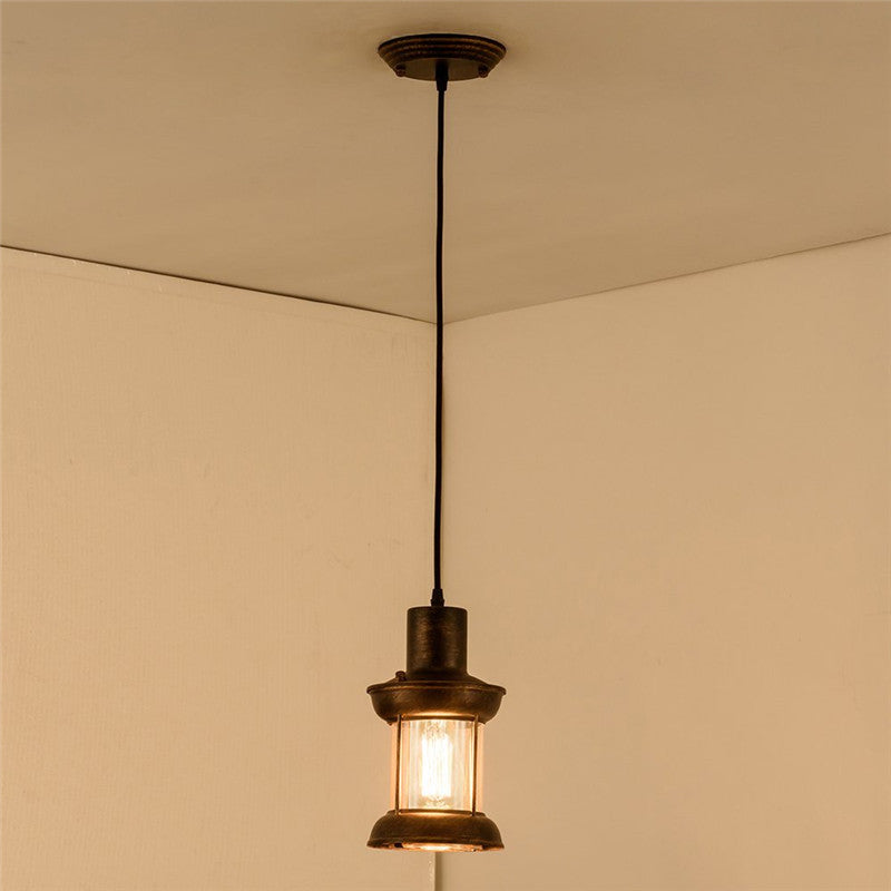 Country Style Clear Glass Lantern Pendant Light With Pendulum | Bronze Finish 1-Bulb Fixture