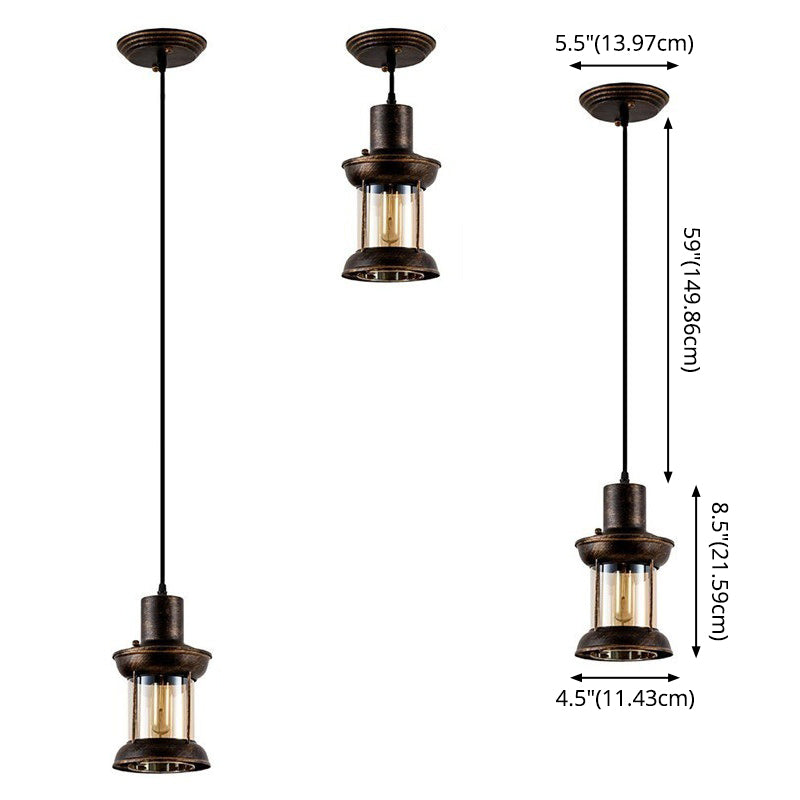 Country Style Clear Glass Lantern Pendant Light With Pendulum | Bronze Finish 1-Bulb Fixture