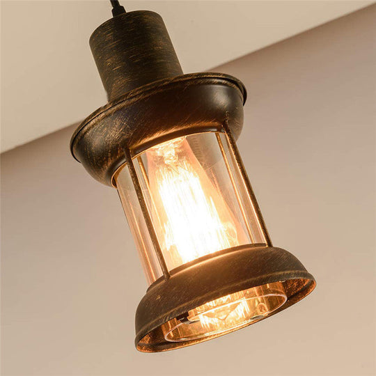 Country Style Clear Glass Lantern Pendant Light With Pendulum | Bronze Finish 1-Bulb Fixture