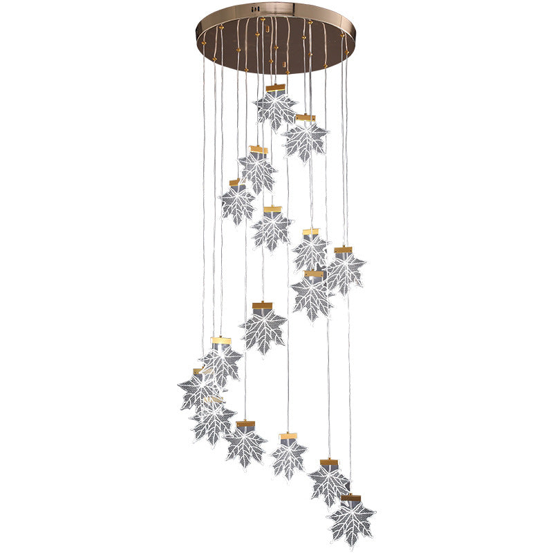 Maple Leaves Pendant Led Suspension Lamp - Simplicity Acrylic Gold Design For Stairs