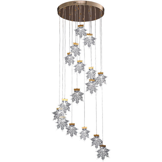 Maple Leaves Pendant Led Suspension Lamp - Simplicity Acrylic Gold Design For Stairs