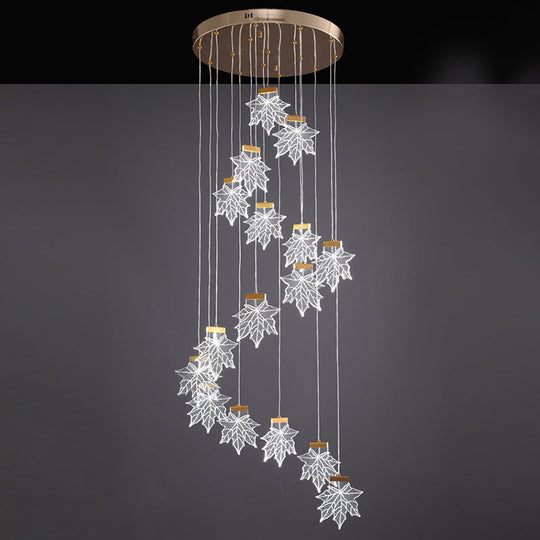 Acrylic Gold Led Pendant Lamp With Maple Leaf Cluster Design For Staircases