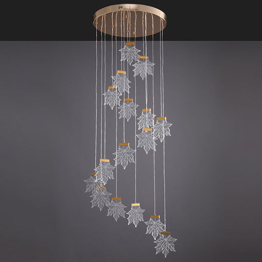 Acrylic Gold Led Pendant Lamp With Maple Leaf Cluster Design For Staircases