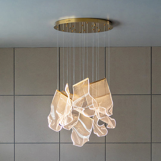 Minimalist Led Ceiling Light - Brass Finish Paper Sheet Inspired Pendant With Acrylic Shade