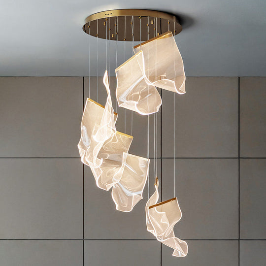 Minimalist Led Ceiling Light - Brass Finish Paper Sheet Inspired Pendant With Acrylic Shade