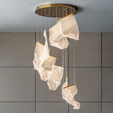 Minimalist Led Brass Finish Ceiling Light With Paper Sheet Design - Multi-Light Pendant Acrylic
