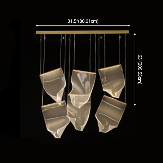 Minimalist Led Ceiling Light - Brass Finish Paper Sheet Inspired Pendant With Acrylic Shade