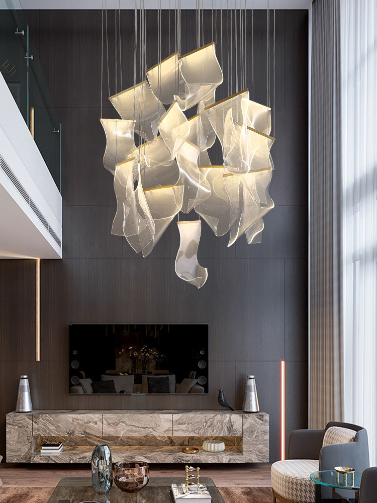 Minimalist Led Ceiling Light - Brass Finish Paper Sheet Inspired Pendant With Acrylic Shade