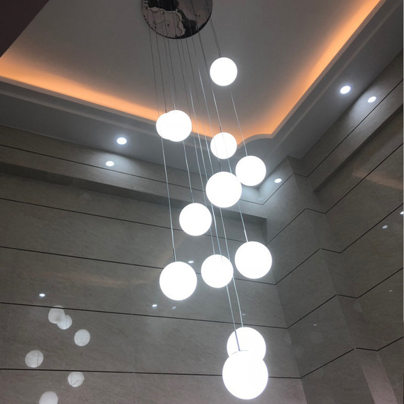 Simplicity Silver Glass Pendant Chandelier - Cream Spherical Design For Lobby Stairs Ceiling Hang