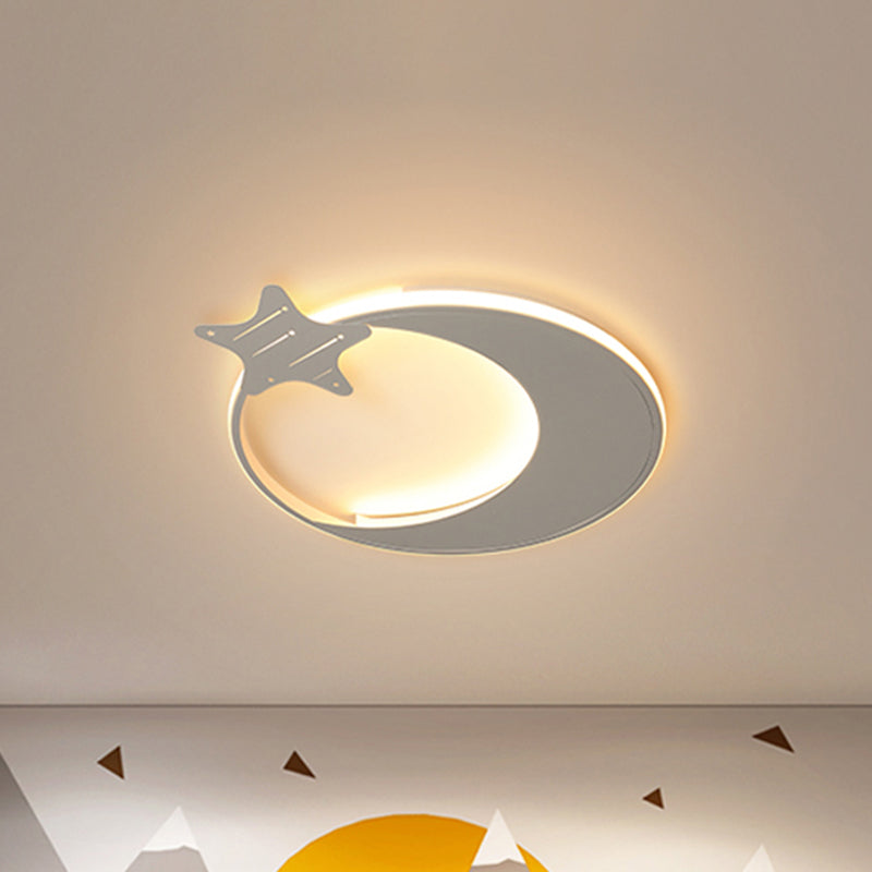 Modern Led Ceiling Flush Light - White Moon And Star Design In Warm/White