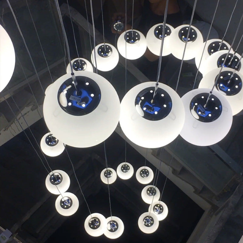 Simplicity Silver Multi Pendant Chandelier - Cream Glass Spherical Ceiling Hang Lamp For Lobby &