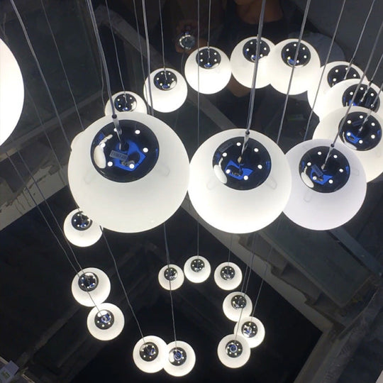 Simplicity Silver Glass Pendant Chandelier - Cream Spherical Design For Lobby Stairs Ceiling Hang