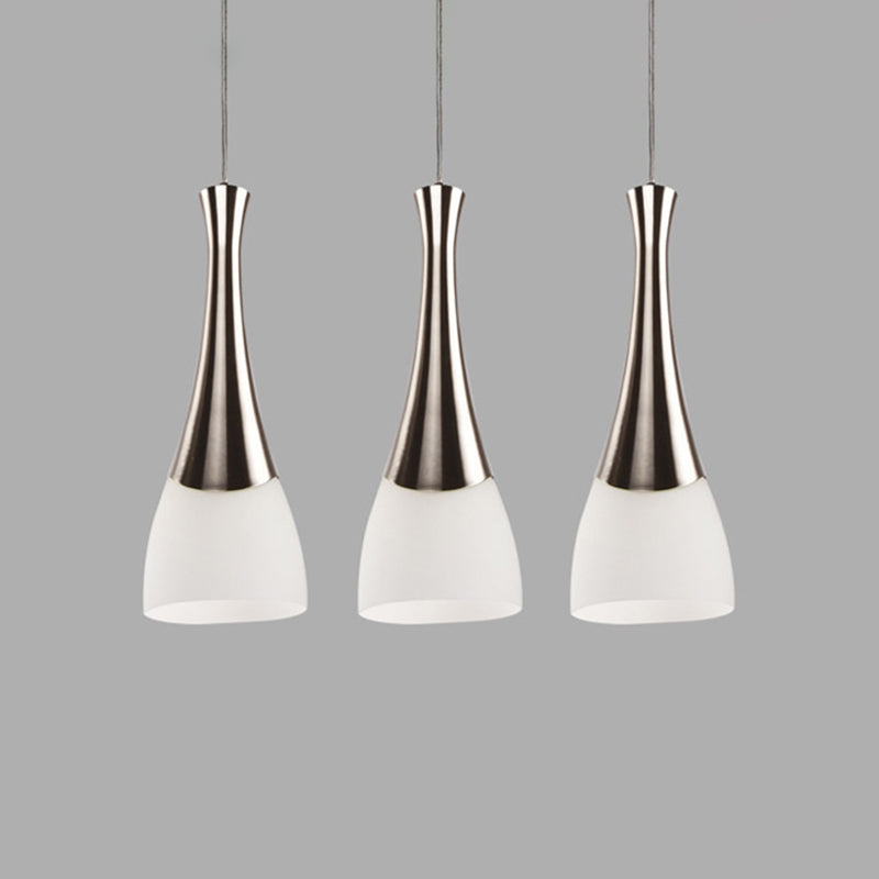 Modern Silver Funnel Shaped Glass Pendant Light Fixture - Multi-Light White Hanging Lamp For Diner