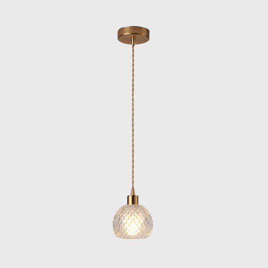 Brass Bedside Pendant Lamp With Clear Glass Shade / Dome