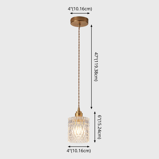 Brass Bedside Pendant Lamp With Clear Glass Shade