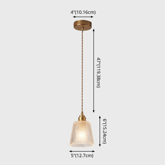 Brass Bedside Pendant Lamp With Clear Glass Shade