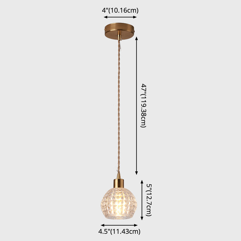 Modern Brass Bedside Pendant Lamp With Clear Glass Shade - Single-Bulb Pendulum Light