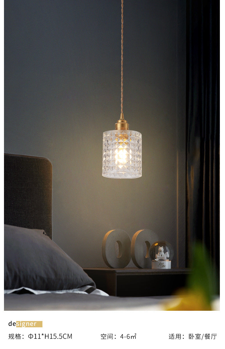 Modern Brass Bedside Pendant Lamp With Clear Glass Shade - Single-Bulb Pendulum Light