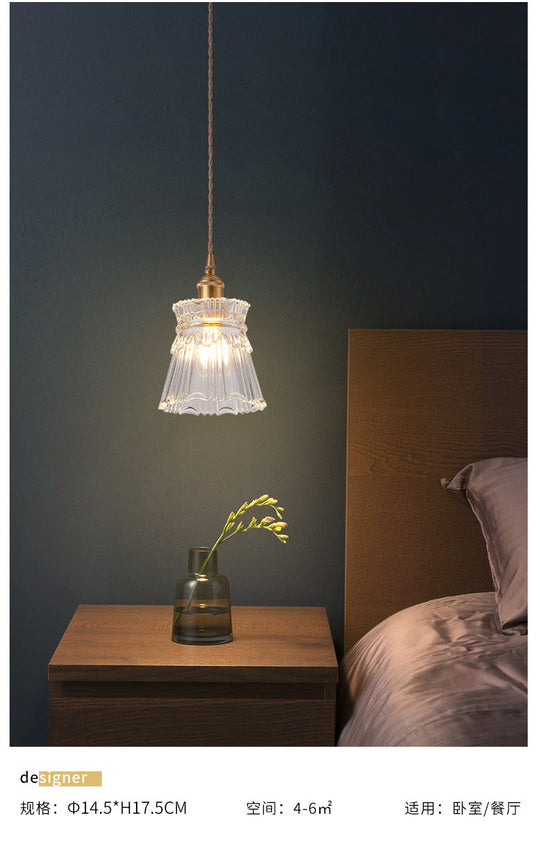 Modern Brass Bedside Pendant Lamp With Clear Glass Shade - Single-Bulb Pendulum Light