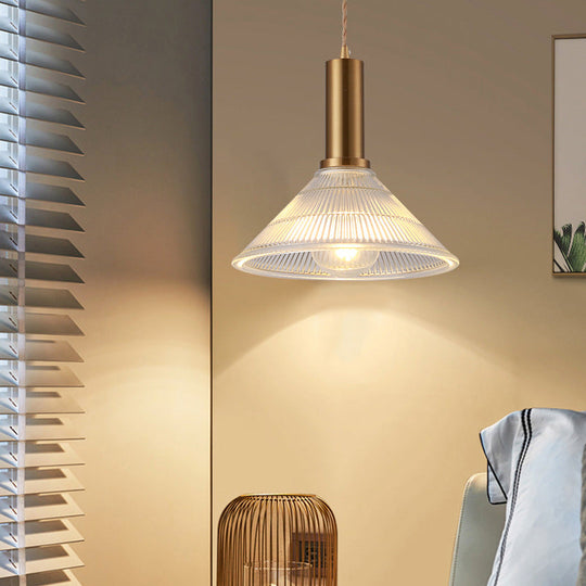 Simple Style Ribbed Glass Pendant Light Fixture For Bedroom