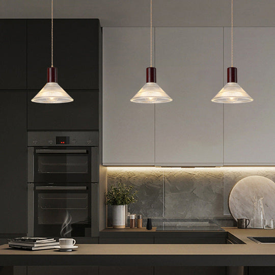 Simple Style Ribbed Glass Pendant Light Fixture For Bedroom