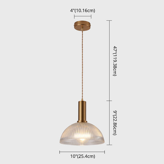 Sleek Single-Bulb Hanging Lamp With Ribbed Glass Shade: Elegant Pendant Light For Bedrooms