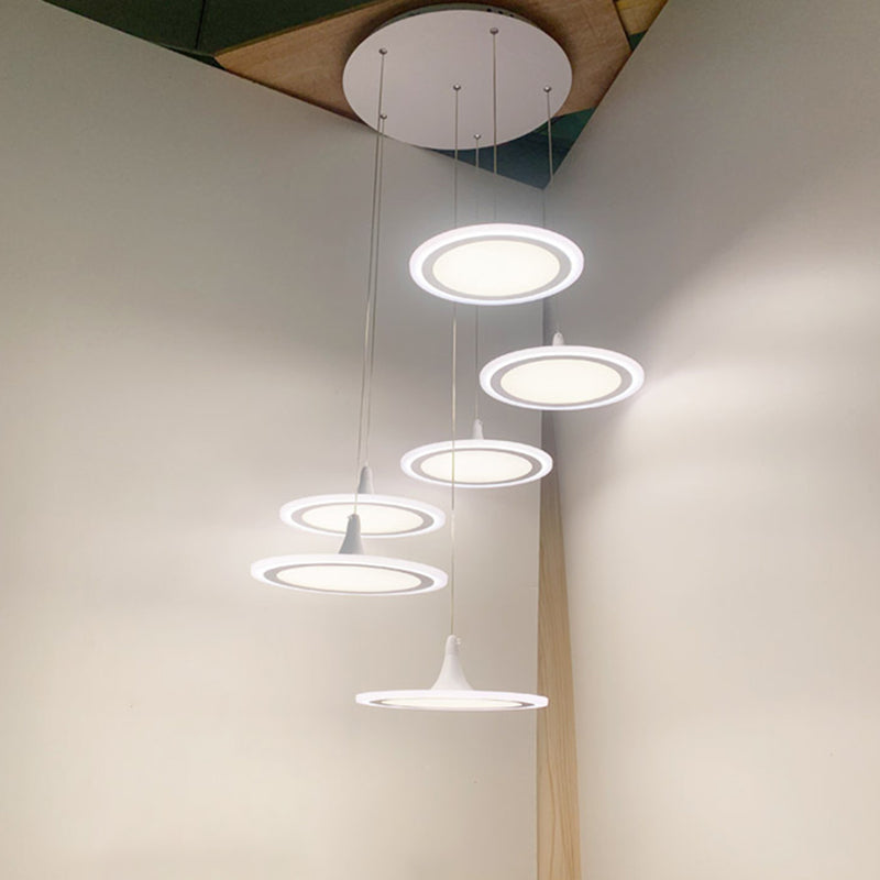 Minimalist Led Circles Suspension Pendant - Multi-Light Acrylic Stairs Diner Lighting In White