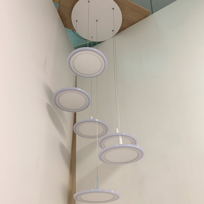 Minimalist Led Circles Suspension Pendant - Multi-Light Acrylic Stairs Diner Lighting In White