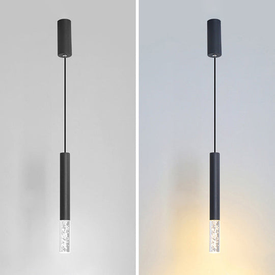 Black Tube Pendant Lamp: Modern Acrylic Led Ceiling Light Fixture For Bedroom / White B