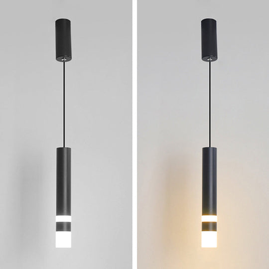 Black Tube Pendant Lamp: Modern Acrylic Led Ceiling Light Fixture For Bedroom / White C