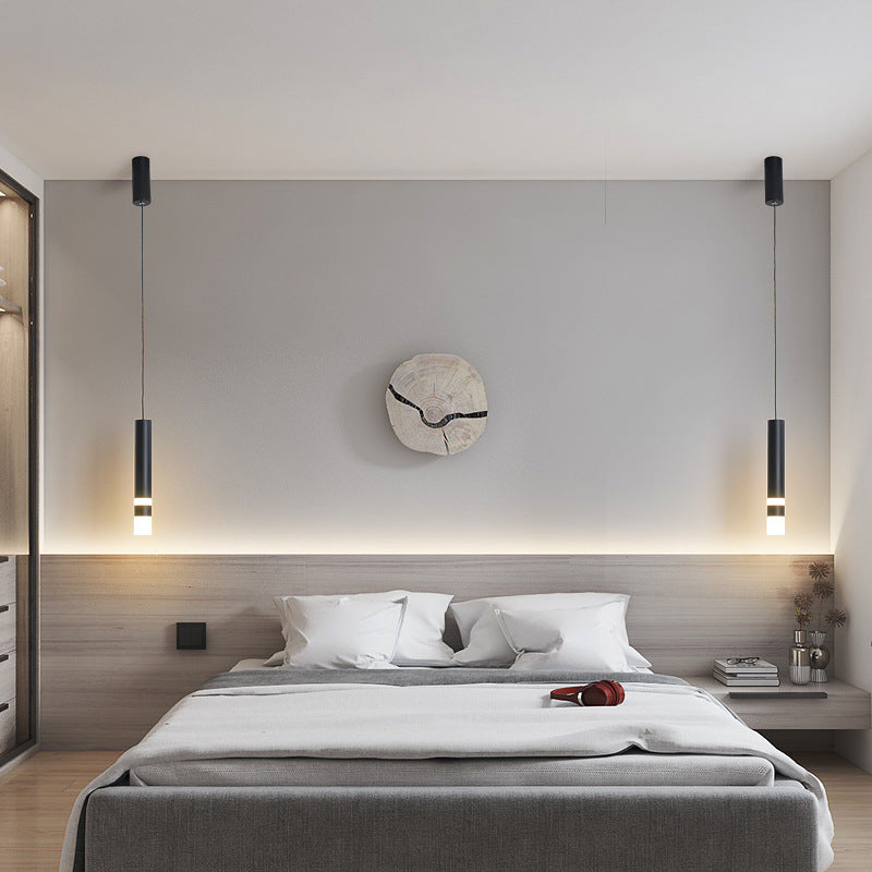 Black Tube Pendant Lamp: Modern Acrylic Led Ceiling Light Fixture For Bedroom