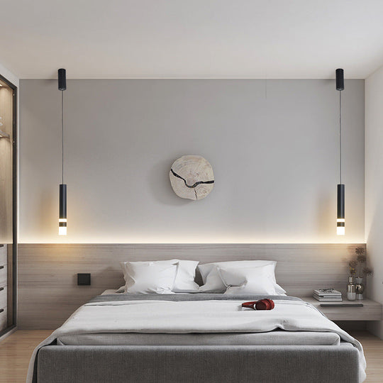 Black Tube Pendant Lamp: Modern Acrylic Led Ceiling Light Fixture For Bedroom