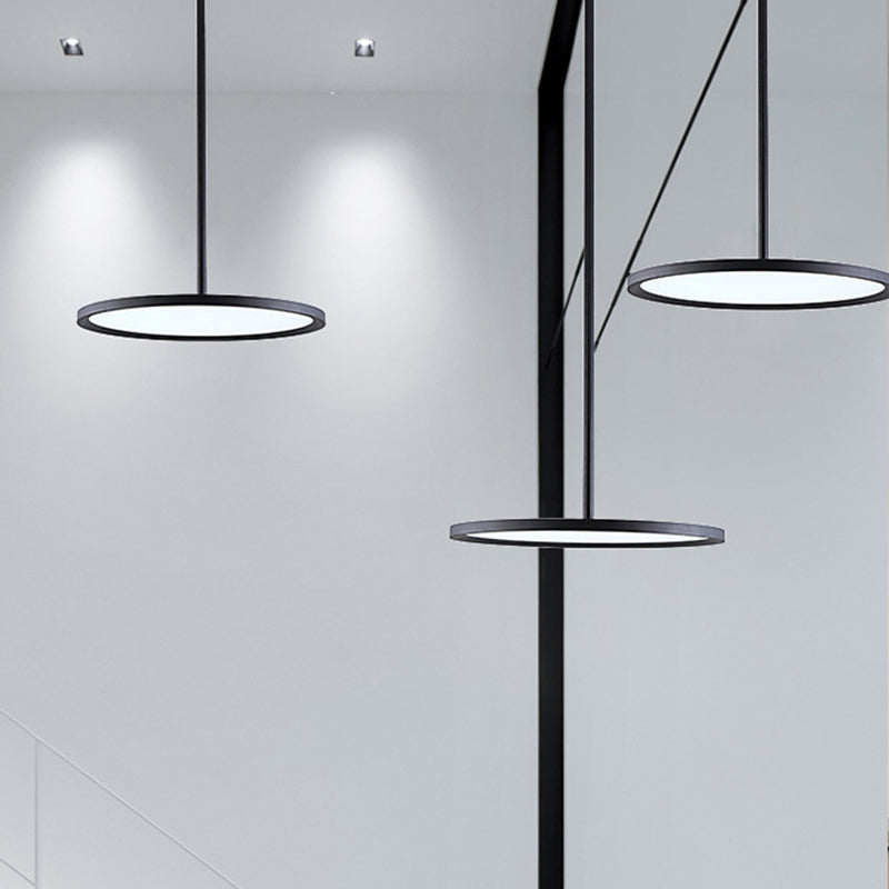 Minimalistic Led Pendant Ceiling Light With Hanging Rod And Flat Shade