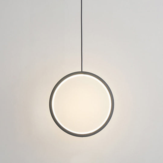 Sleek Metal Led Pendant Light Kit: Minimalist Ring Design For Bedside Suspension 1 / Black Warm