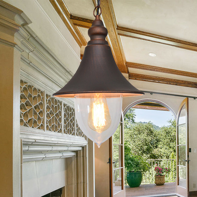 Country Style Flared Hanging Light: Black/Bronze/Gold Pendant With Clear Plastic Shade