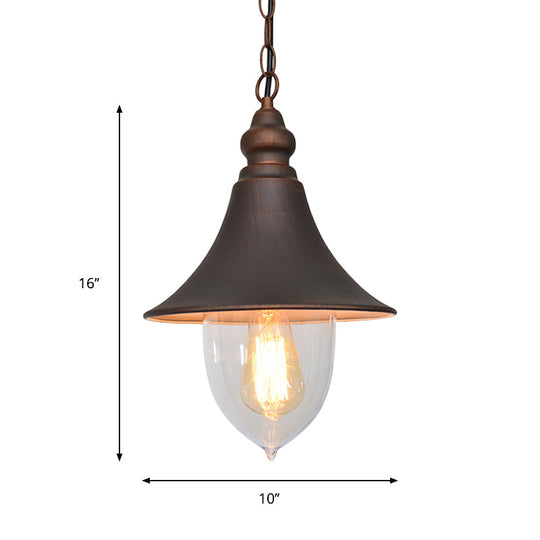Country Style Flared Hanging Light: Black/Bronze/Gold Pendant With Clear Plastic Shade