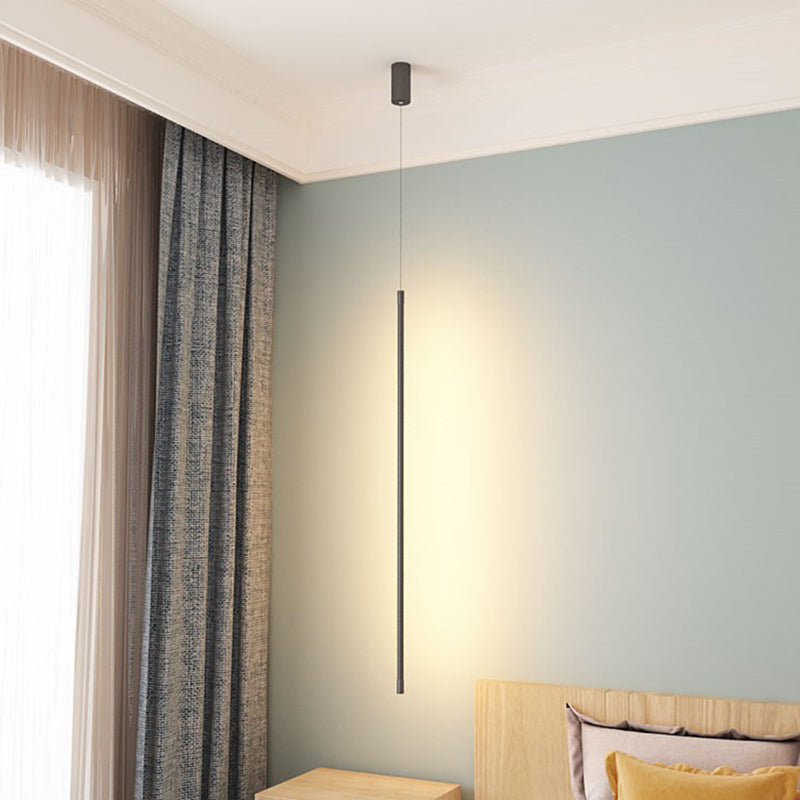 Black Metal Led Stick Pendant - Minimalist Style Linear Suspension Lighting For Bedrooms