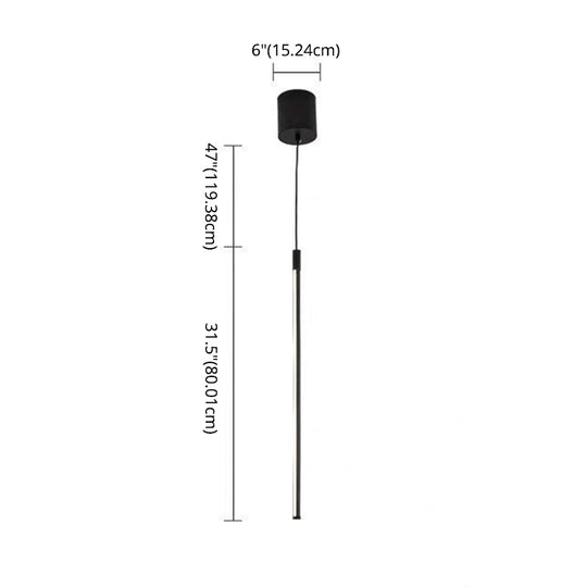 Black Metal Led Stick Pendant - Minimalist Style Linear Suspension Lighting For Bedrooms