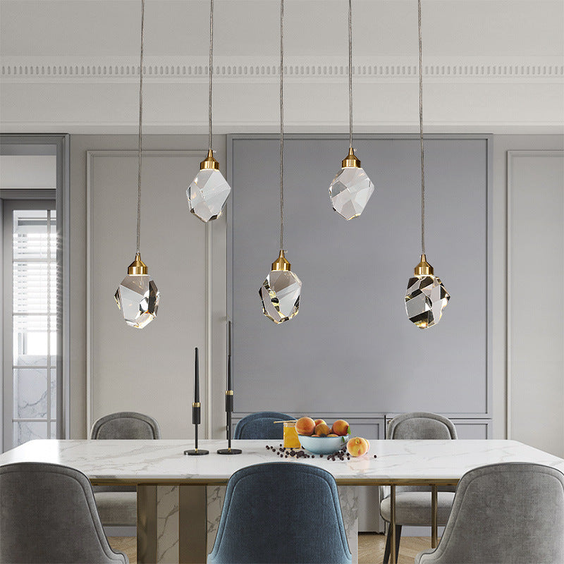 Led Crystal Stone Pendant Light - Simple Single-Light Clear Lamp For Dining Room