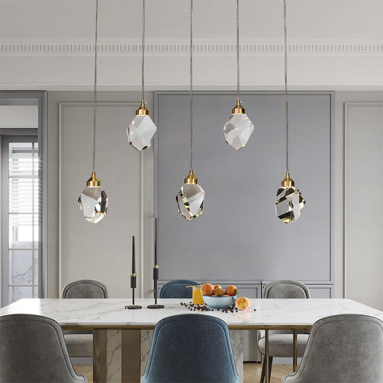 Led Crystal Stone Pendant Light - Simple Single-Light Clear Lamp For Dining Room