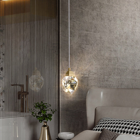 Clear Crystal Led Pendant Light For Dining Room - Elegant Stone Shape Design