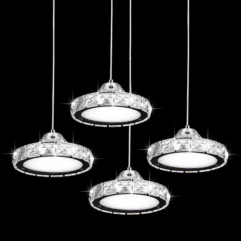 Modern Circular Led Crystal Pendant Light With Chrome Finish For Hanging Ceiling