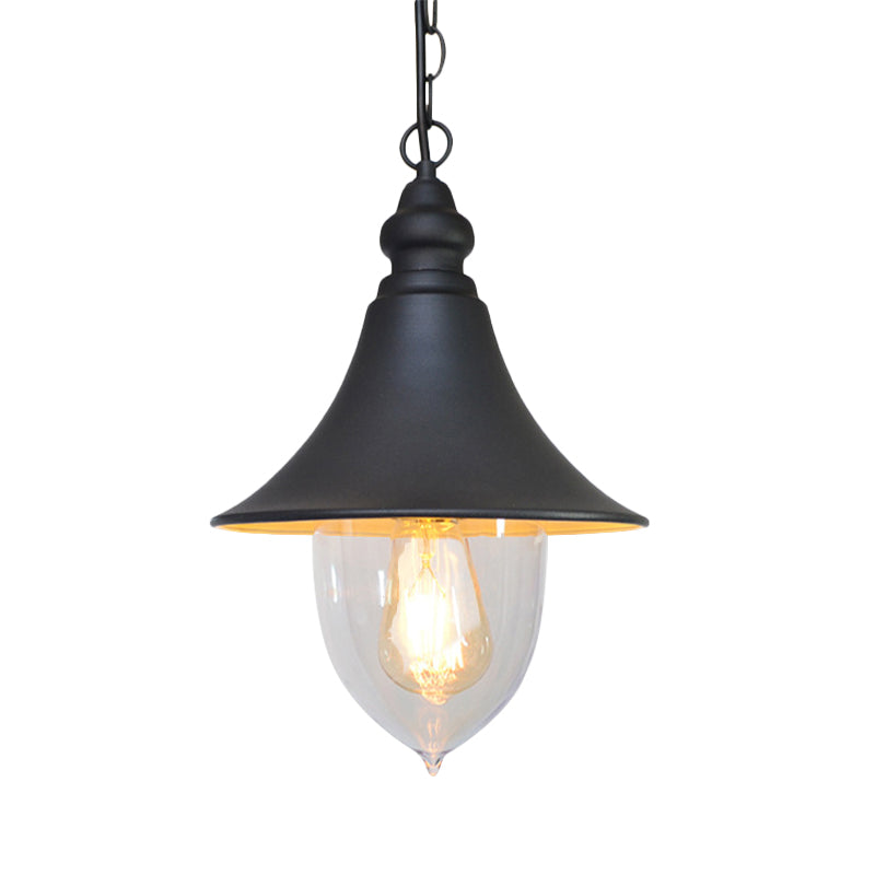 Country Style Flared Hanging Light: Black/Bronze/Gold Pendant With Clear Plastic Shade