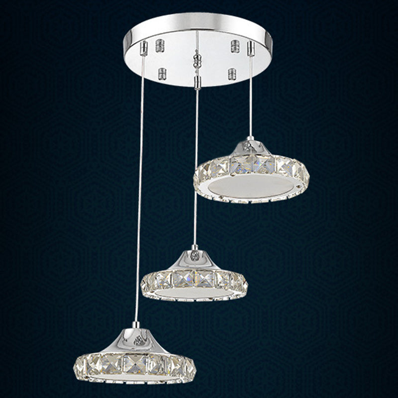 Modern Circular Led Crystal Pendant Light With Chrome Finish For Hanging Ceiling / White 10