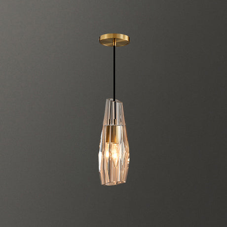 Modern Shaded Crystal Pendant Light - Simplicity Block Design Brass Ceiling Fixture / Teardrop