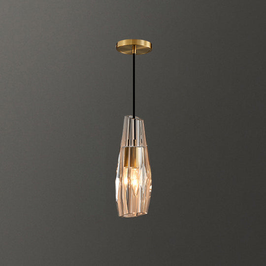 Modern Shaded Crystal Pendant Light - Simplicity Block Design Brass Ceiling Fixture / Teardrop