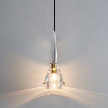 Modern Shaded Crystal Pendant Light - Simplicity Block Design Brass Ceiling Fixture
