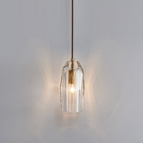 Modern Shaded Crystal Pendant Light - Simplicity Block Design Brass Ceiling Fixture